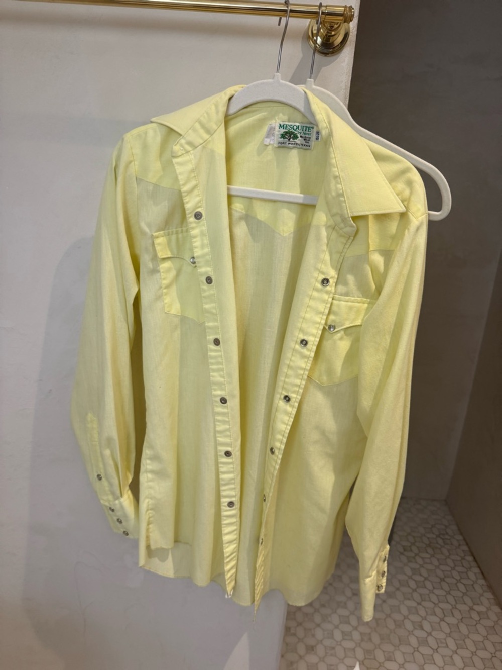 Vintage oversized Men's Light Yellow Button-Down Western Shirt